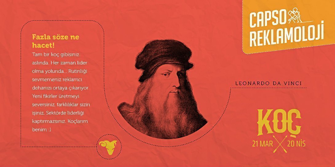 koç burcu, capso reklamoloji, facebook içerik görseli, instagram içerik görseli, leonardo da vinci