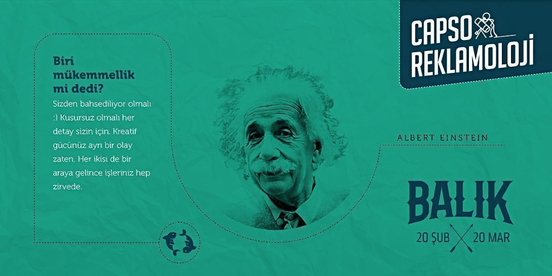 balık burcu, capso reklamoloji, facebook içerik görseli, instagram içerik görseli, albert einstein